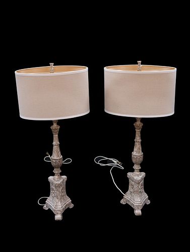 Pair of Neo-Classical Style Wooden Painted Lamps