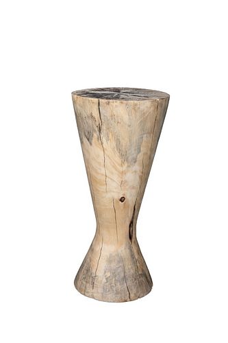 Turned Wood Drum Form Pedestal