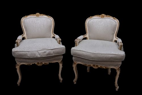 A Pair of Louis XV Style Open Armchairs