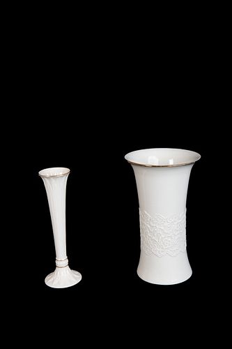 Two White Lenox Lace Vases