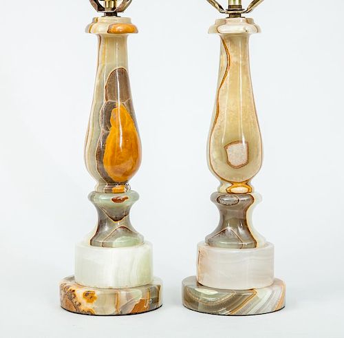Pair of Continental Baluster-Form Marble Lamps