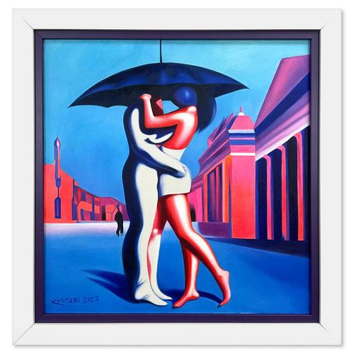Mark Kostabi, "Tell Me a Secret" Framed Original Oil Painting on Canvas, Hand Signed with Letter of Authenticity