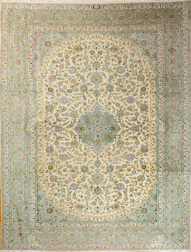 Persian Ivory-Ground Medallion Signature Carpet