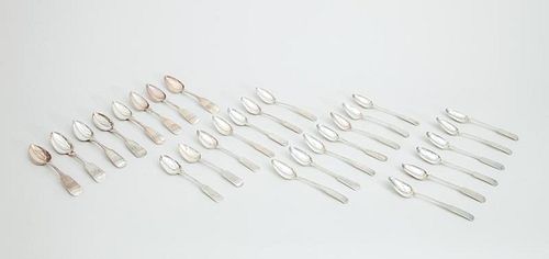 Assembled Group of Twenty-Eight American Coin Silver Teaspoons, in the 'Fiddle' Pattern
