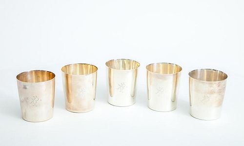 Set of Five Randal Monogrammed Silver Julep Cups