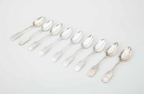 Set of Six American Monogrammed Silver Soup Spoons and Three Similar Monogrammed Spoons