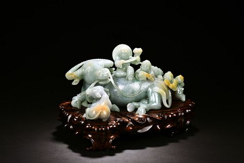 Jadeite ox and fairchilds carving with GIA report