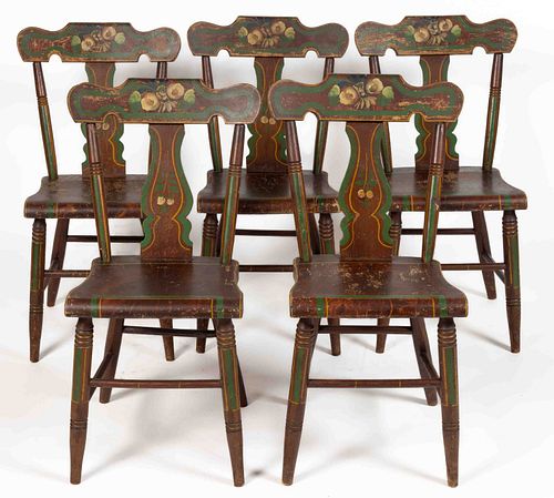 SET OF FIVE PENNSYLVANIA PAINT-DECORATED LATE WINDSOR SIDE CHAIRS