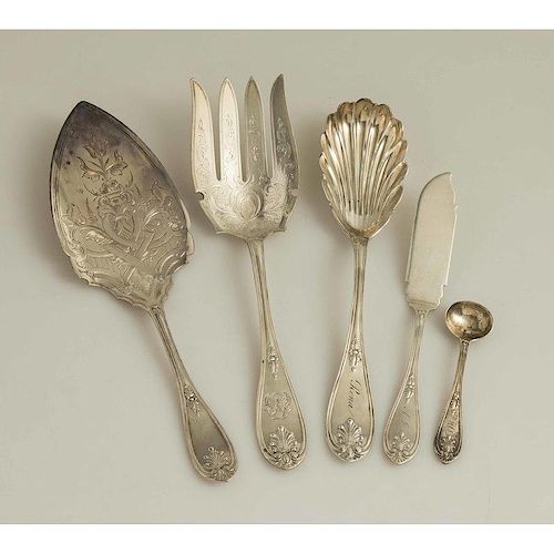 Five Silver Serving Pieces, Eugenie Pattern
