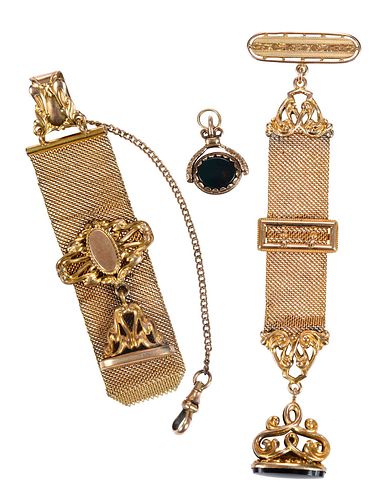 Two Mesh Gold Filled Watch Chains and Fobs