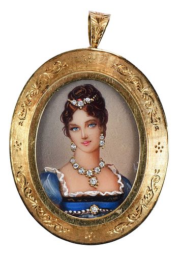 18kt. Miniature Portrait with Diamond Brooch/Pendant