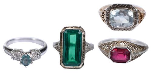 Four Assorted  14kt. Gemstone Rings