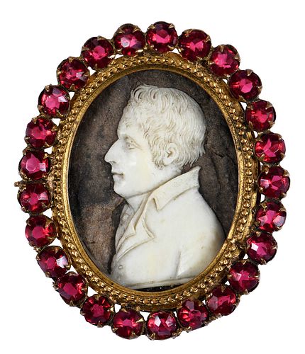 One Carved Miniature Brooch with Red Jewels