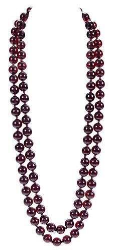 Double Strand Cherry Amber Bead Necklace with Sterling Clasp