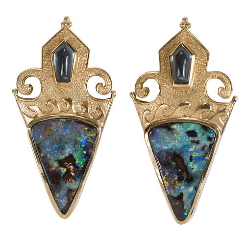18kt. Opal and Aquamarine Earrings