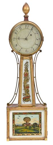 Willard Patent Boston Parcel Gilt, Eglomise and Mahogany Banjo Clock