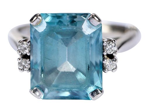 14kt. Blue Topaz with Diamond Ring