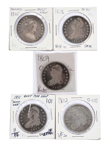 Group of Five Bust Half Dollars