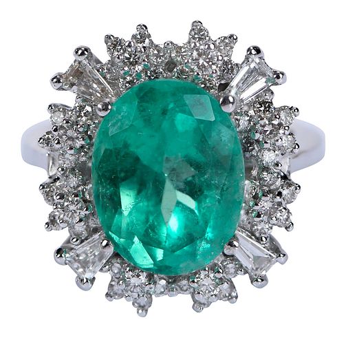 18kt. Oval Emerald and Diamond Ring 