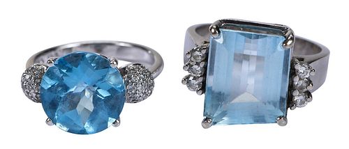 Two Blue Topaz and Diamond Rings