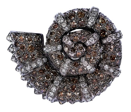 18kt. Colored and White Diamond Shell Motif Brooch, By GIOIA