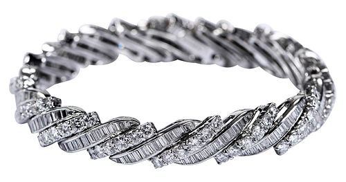 Mid-Century Platinum Diamond 'Barber Pole' Bracelet