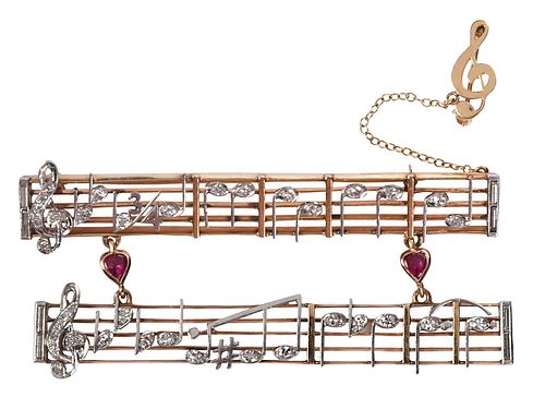 14kt. Ruby and Diamond Musical Note Brooch