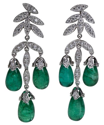 18kt. Emerald and Diamond Drop Earrings