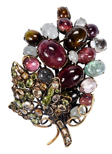 Large Multi Colored Gemstone Brooch, by Designer Iradi Moini