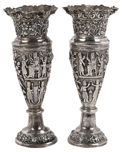 Pair of Persian Silver Vases