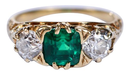 18kt. Emerald and Diamond Three Stone Ring