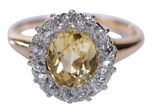 14kt. Yellow Sapphire and Halo Diamond Ring
