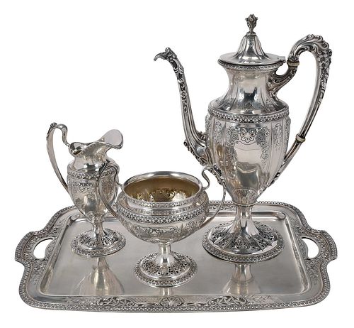 Three Piece Dominick and Haff Sterling Coffee Service and Tray