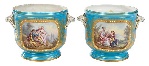 Pair of Sevres Style Porcelain Bottle Coolers
