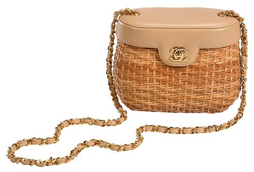 Chanel Wicker and Tan Leather Shoulder Bag