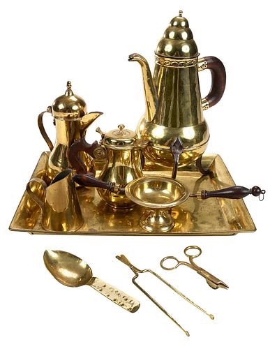 Group of Nine 19th Century Brass Table Objects