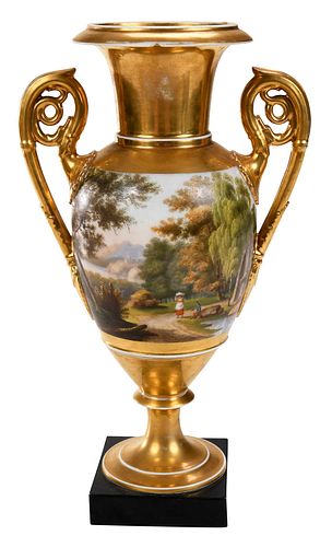 Old Paris Gilt Decorated and Painted Porcelain Urn