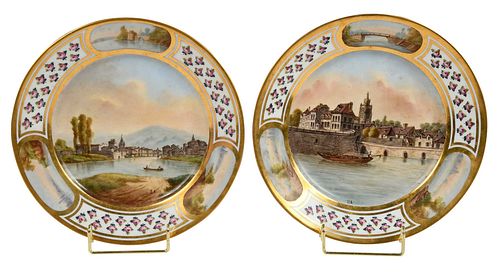 Pair of Sevres Hand Painted Landscape Plates