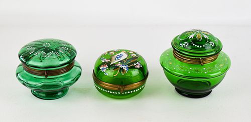 VICTORIAN EMERALD GLASS VANITY CONTAINERS 