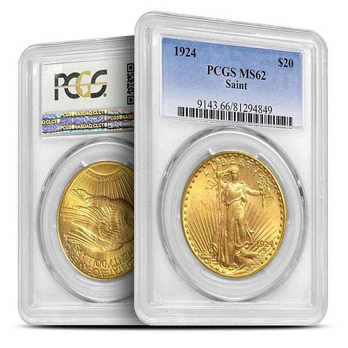 Ten (10) $20 Saint Gaudens Gold PCGS MS62