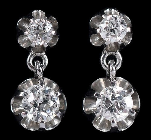 Platinum Buttercup Design Diamond Drop Earrings