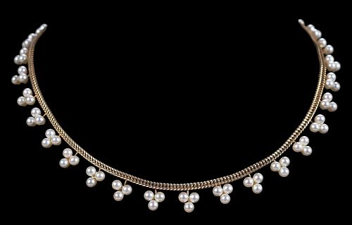 14kt. Tri Cluster Pearl Necklace