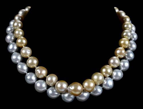 18kt. Diamond Double Strand Baroque Pearls