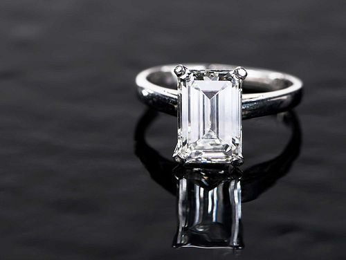 Platinum 3.83ct. Emerald Diamond Ring - GIA