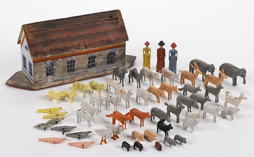 GERMAN PAINTED NOAH'S ARK AND FIGURES, UNCOUNTED LOT