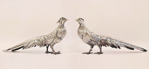 Sterling Silver Super Large Pair Of Pheasants By J. Perez in Spain