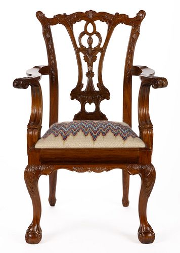 CHIPPENDALE-STYLE CARVED MAHOGANY CHILD'S ARMCHAIR
