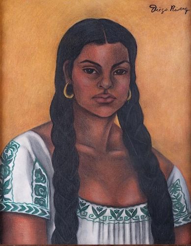 Diego Rivera "Guadalupe Rivera" Pastel & Charcoal