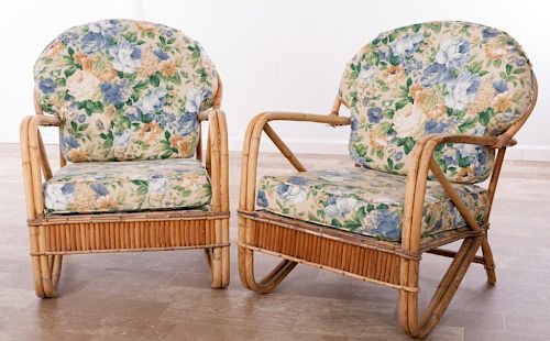 Bent Bamboo Club Chairs, Pair
