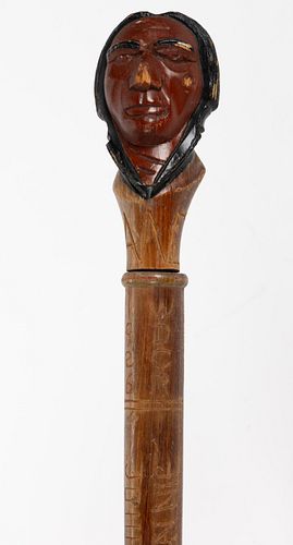 DARTMOUTH COLLEGE FOLK ART CARVED AND PAINTED CANE / WALKING STICK